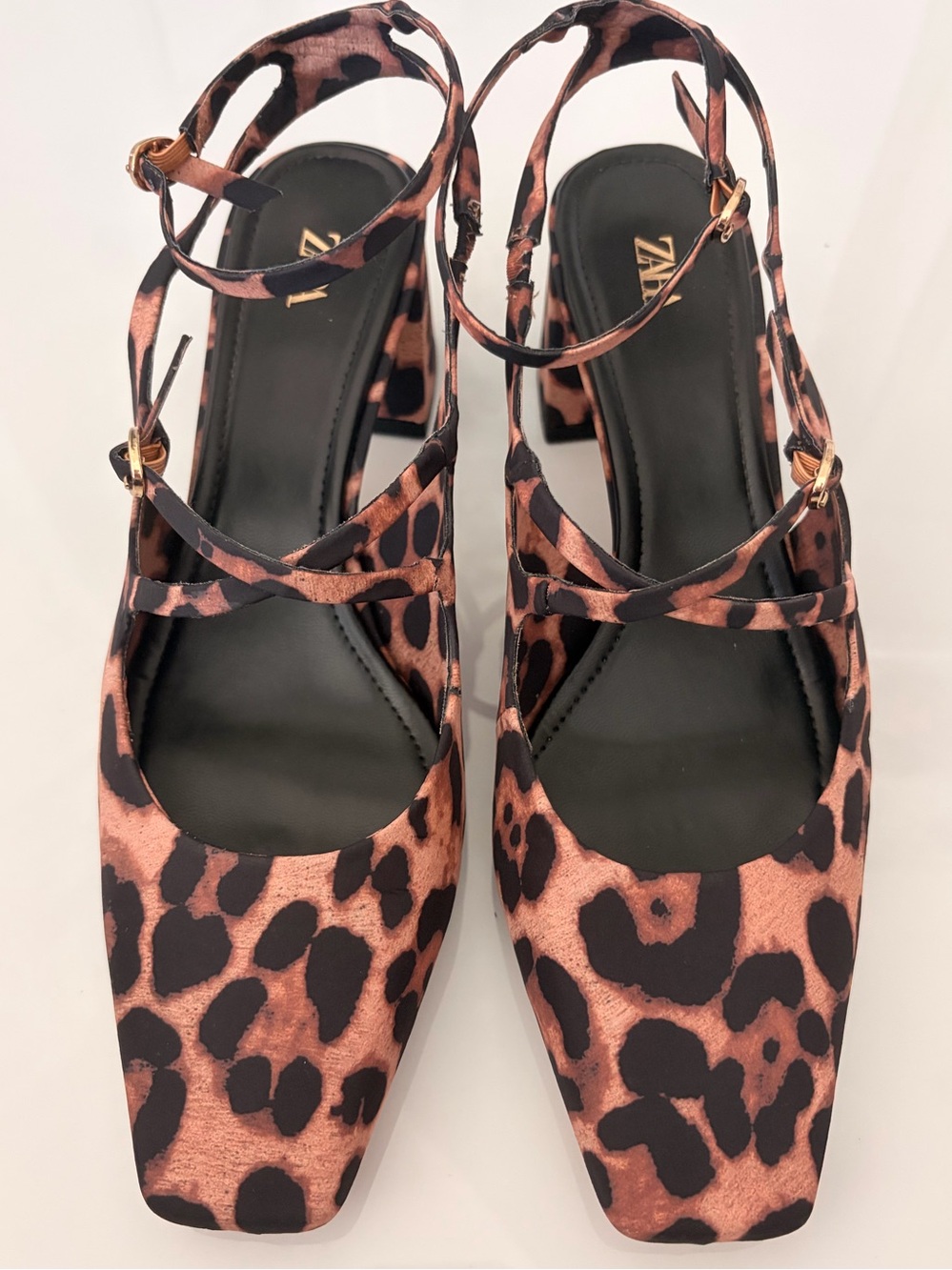 Zara Leopard Print Block Heel Slingback Pumps Size 38